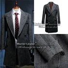 Куртка мужская в елочку, двубортный приталенный пиджак, серого цвета, одежда для шафера, блейзер на заказ, весна-осень
