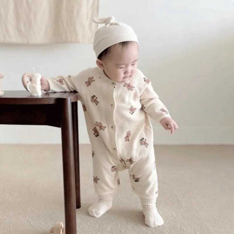 

Детские хлопковые комбинезоны, Детский комбинезон с длинным рукавом и круглым вырезом, мягкие дышащие Комбинезоны для младенцев с мультяшн...