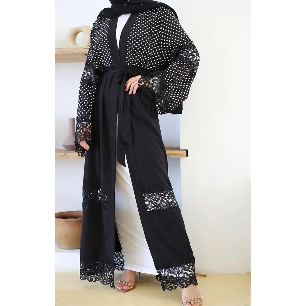 Женский шифоновый кардиган Abaya белый классический кружевной с отстрочкой из