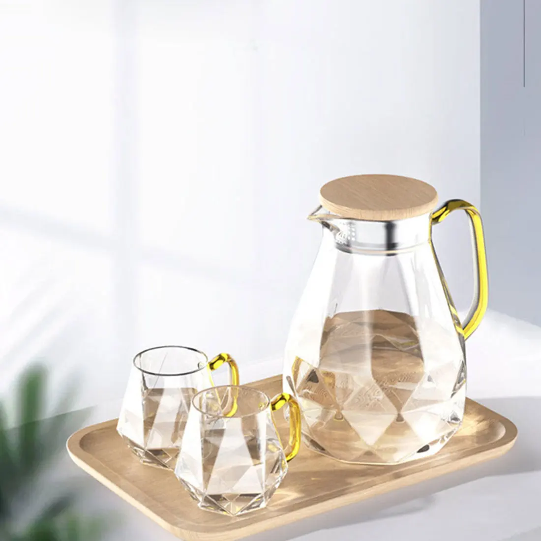 

1.5L Teapot Set Transparent Glass Texture Hot Cold Water Coffee Pot Diamond Glass Large Capacity Jug Teapot Heat-resistant