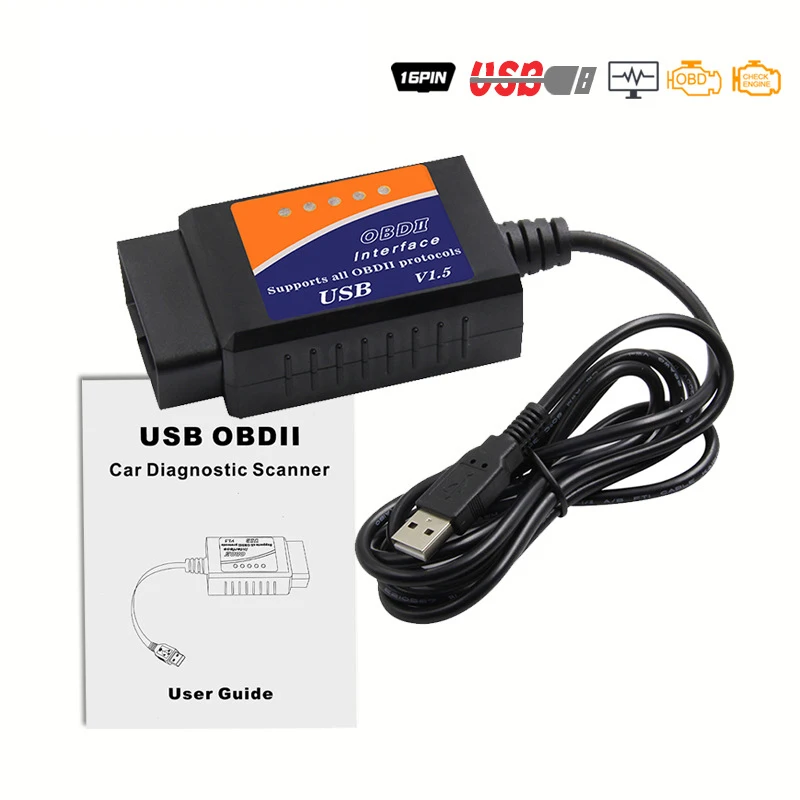 Мини OBDII USB V1.5 сканер для нескольких брендов CAN-BUS ELM327 транспортных средств OBD II ELM 327