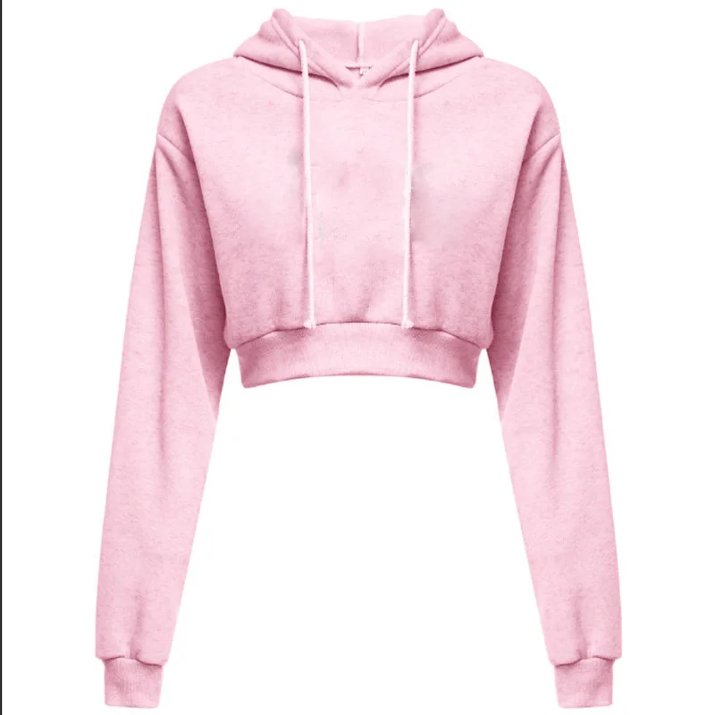 

2021 Spring Autumn Short Sweatshirt Fashion Crop Sweater Hooded Round Neck Long Sleeve Sweater Women's Pullover Short Top