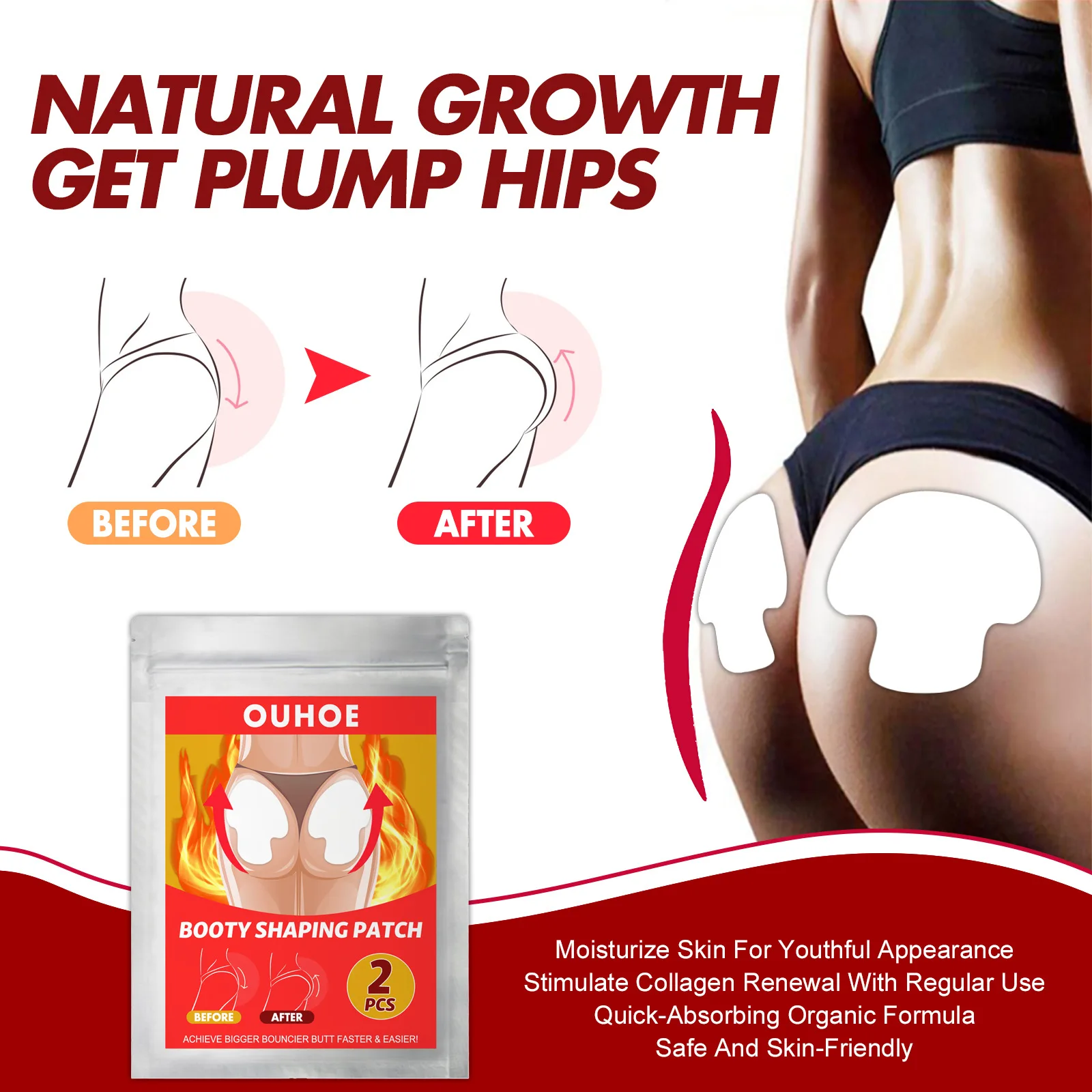 

2/4pcs Butt-lift Shaping Patch Moisturizing Gentle Plant Massage Extract Buttock Lifting Patch Butt Enhancement Sexy Hip Buttock