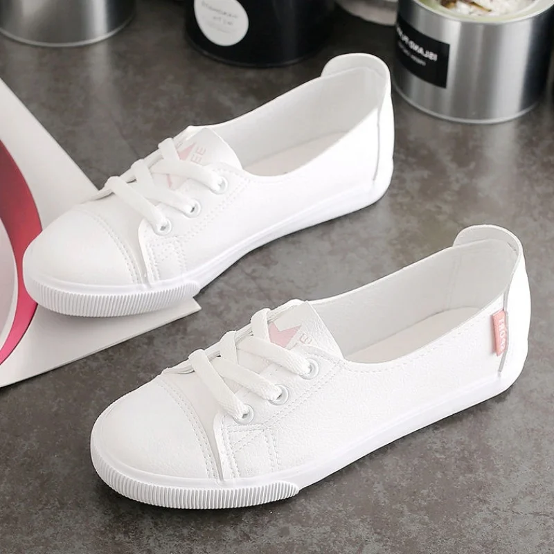 

Comfortable Women's Casual Flat White Lace-up Shoes Summer Breathable Flat Bottom Gym Light Soft Shallow Mouth Shoes