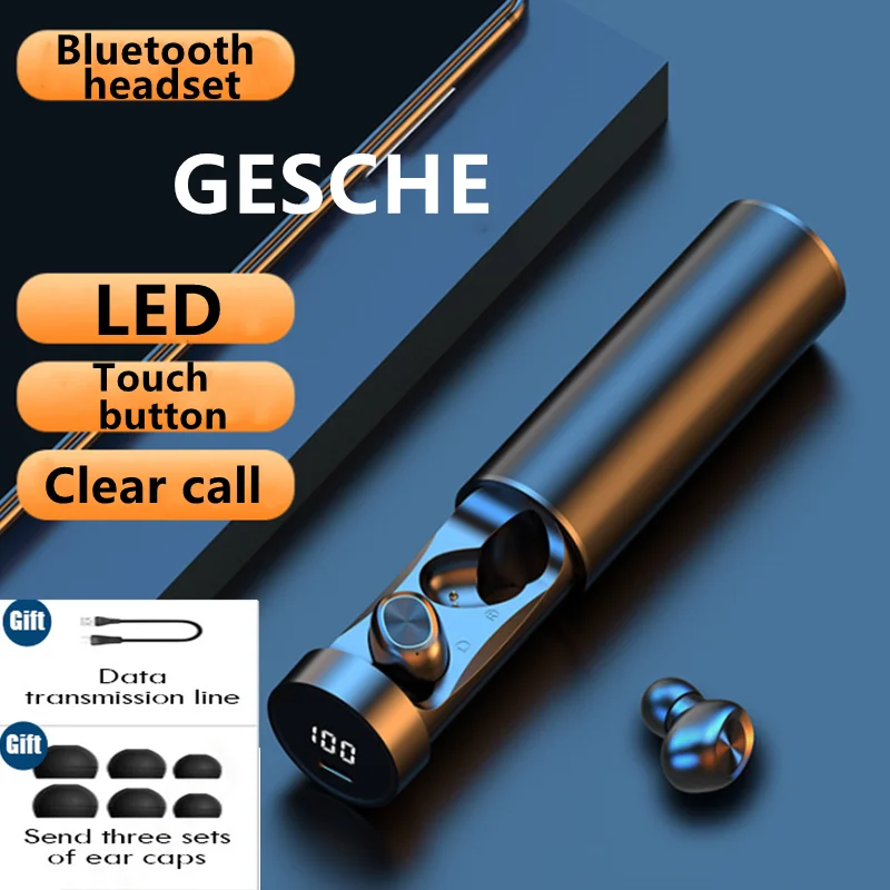 

GESCHE Bluetooth Earphones Wireless Headphones With Microphone Sports Waterproof Touch Control Wireless Headsets Earbuds Phone