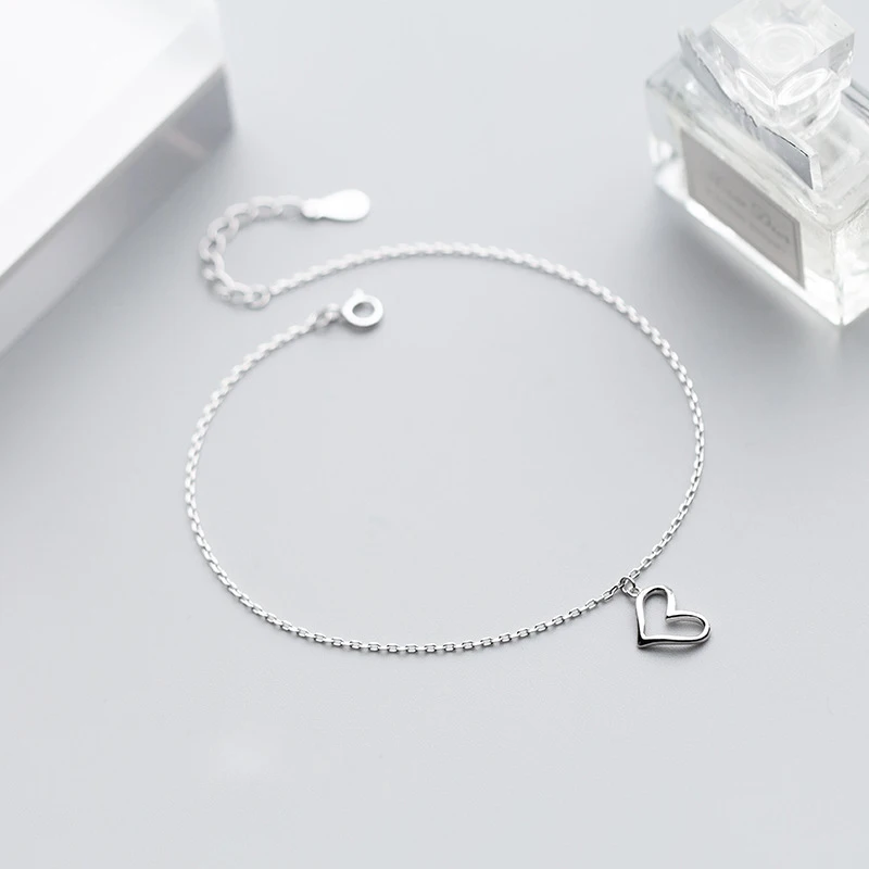 Браслет на ногу из серебра 100% пробы с милым сердцем 20 см|Анклеты| |