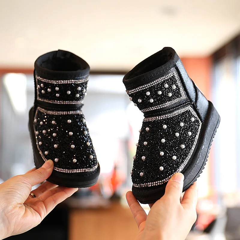 Новая детская зимняя модные зимние женские ботинки на толстом каблуке обувь из