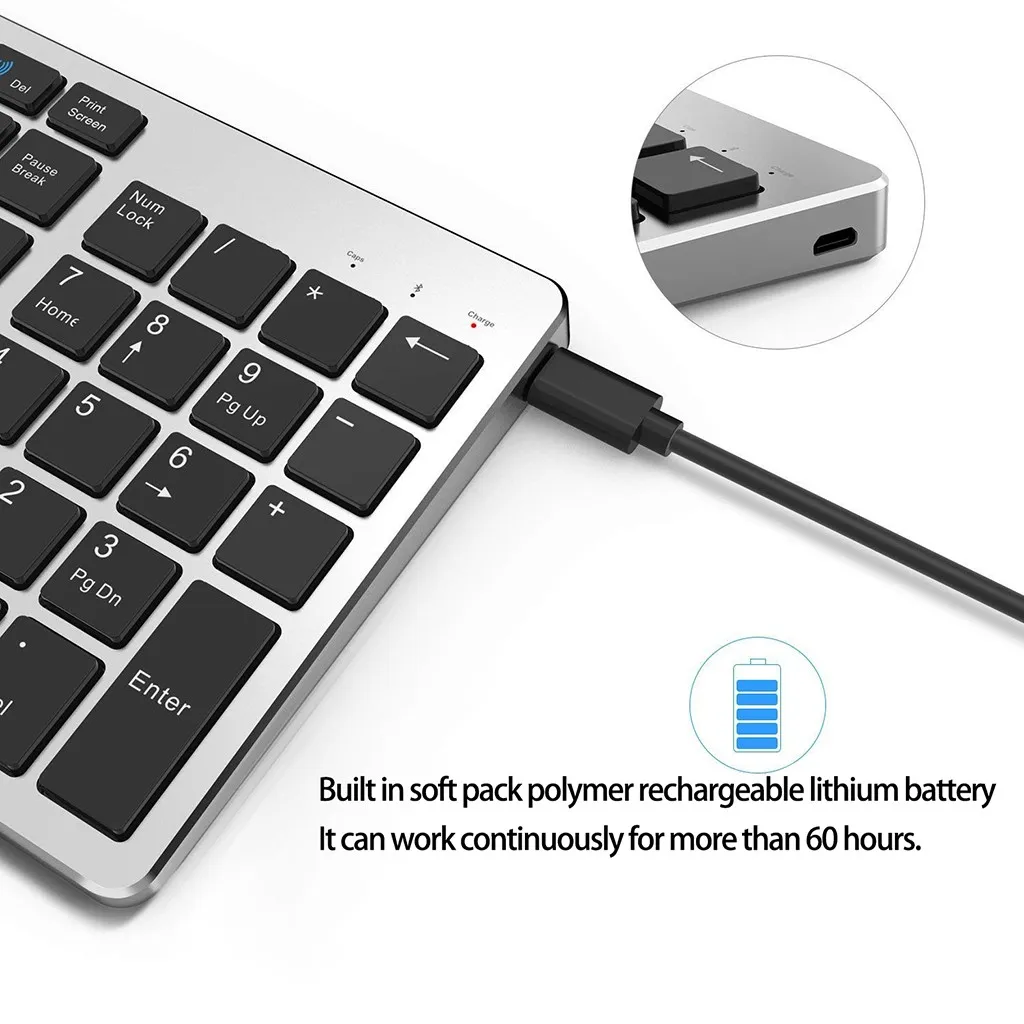 Beautyss 104 клавиши Bluetooth клавиатура перезаряжаемая портативная BT беспроводная