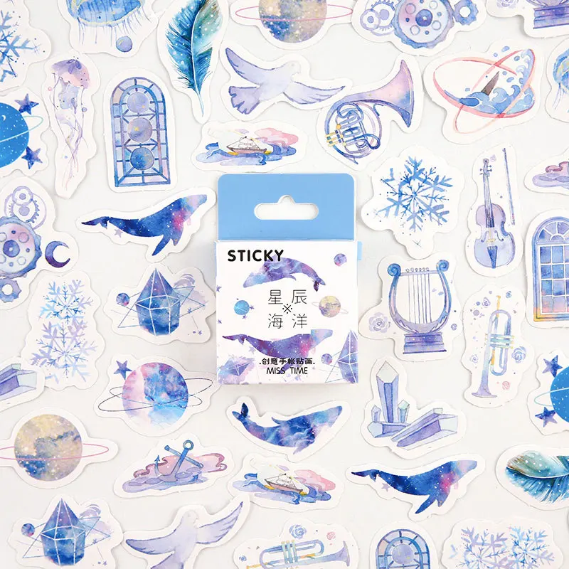 

45pcs/box Blue Star Ocean Decorative Adhesive Tape Masking Tape For Stickers Scrapbooking DIY Stationery Tape