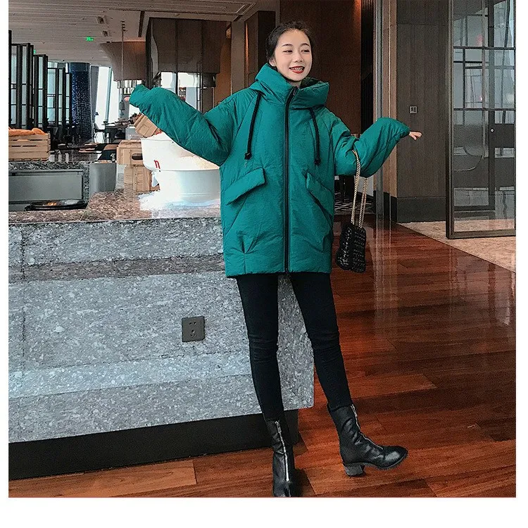 Женские модные парки с карманами и капюшоном одноцветные пальто 2019 зимнее Новое