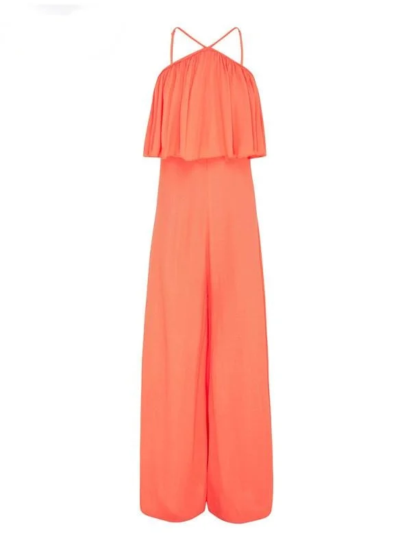 

Zoulv 2021 Loose Style Long Overalls Elegant Party Club Jumpsuit Women Chiffon Halter Backless Jumpsuits