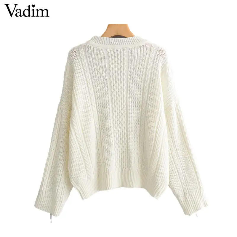 Vadim милый Женский Белый Вязаные свитеры с кисточками в стиле пэчворк Длинные