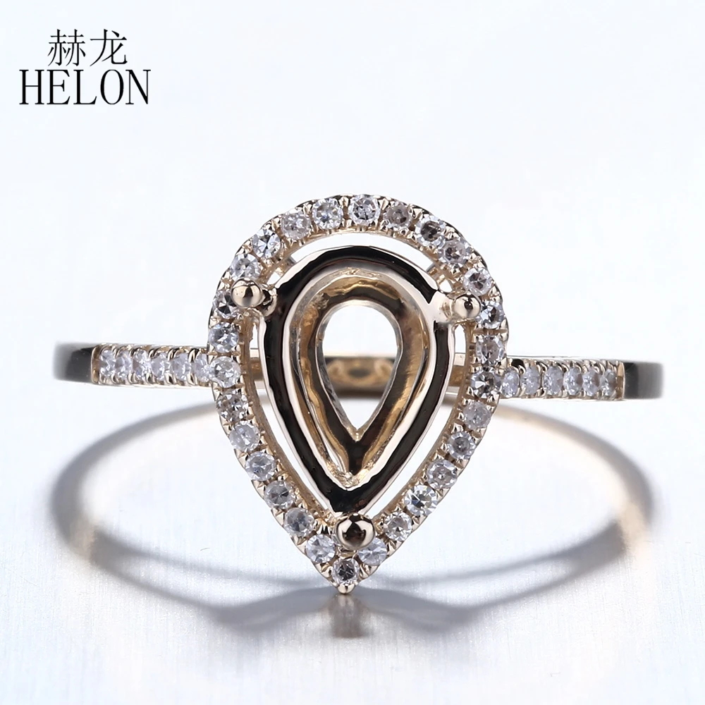 

HELON Pear 10x6mm Solid 10K Yellow Gold Natural Diamonds Semi Mount Engagement Ring For Women Birthday Anniversarry Best Gift