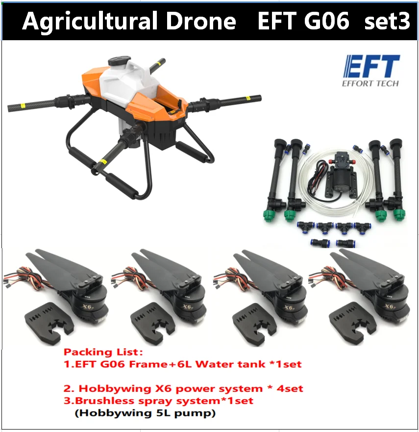 

EFT G06 V2.0 Agricultural Spray Drone Frame Four axis 6L 6KG Wheelbase Foldable UAV and spray system and with X6 power system