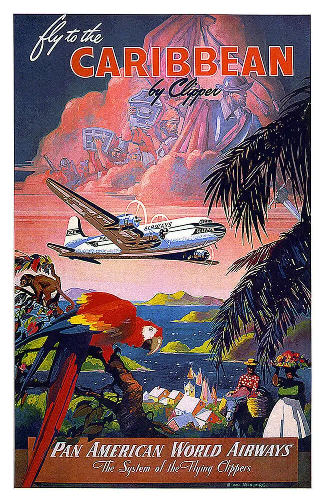 

FLY TO THE CARIBBEAN METAL TIN SIGN POSTER WALL PLAQUE