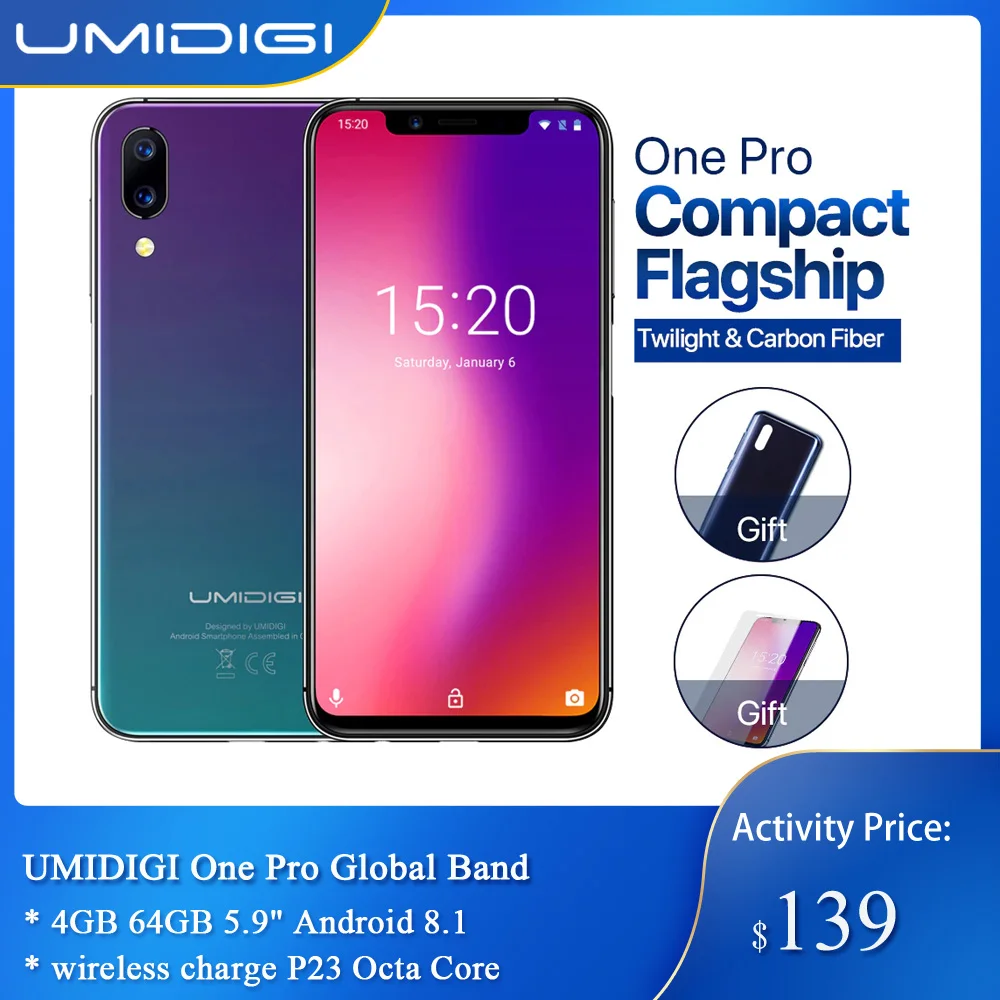 UMIDIGI One Pro глобальная полоса 4 ГБ 64 5 9 дюйма Android 8 1 мобильный телефон Беспроводная
