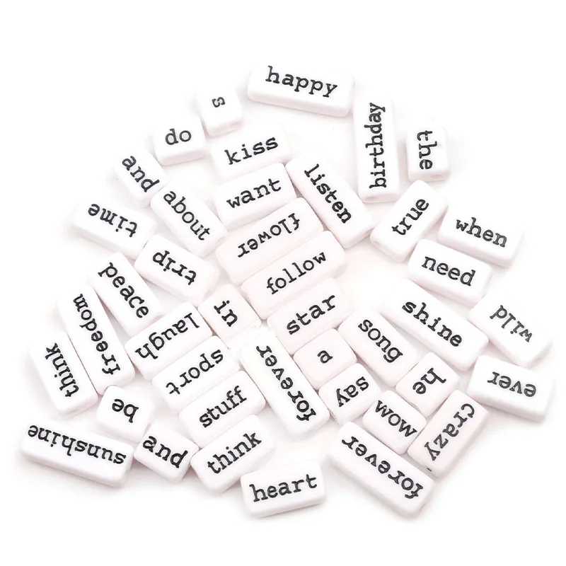 10x18 мм 10 шт./лот белые акриловые бусины длинные квадратные черные слова для