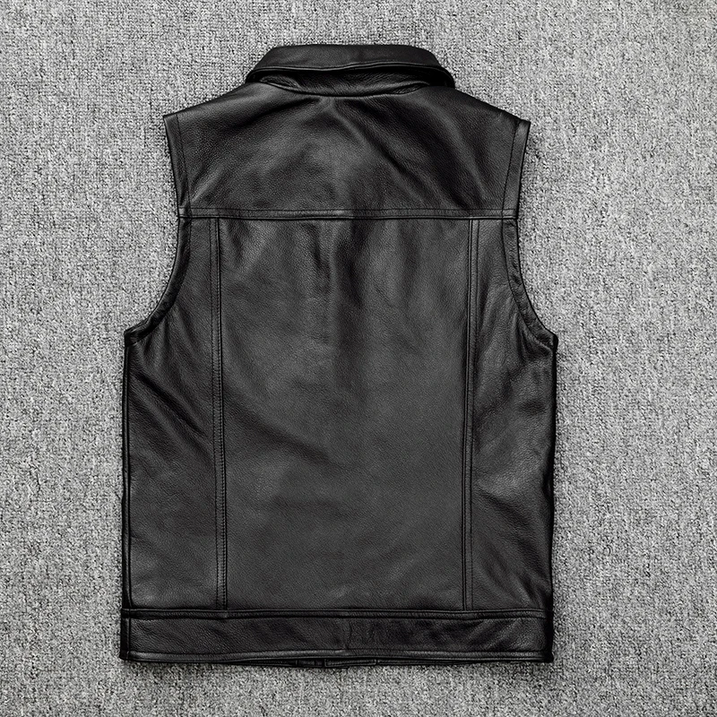 

Black Men 2020 American Casual Style Leather Vest Plus Size XXXXL Genuine Cowhide Spring Slim Fit Natural Vest FREE SHIPPING