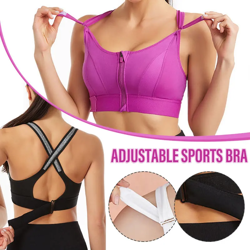

Wireless Supportive Sports Bra for Women Front Zip Design Cross Back Vest Yoga Workout Wear SDFA88
