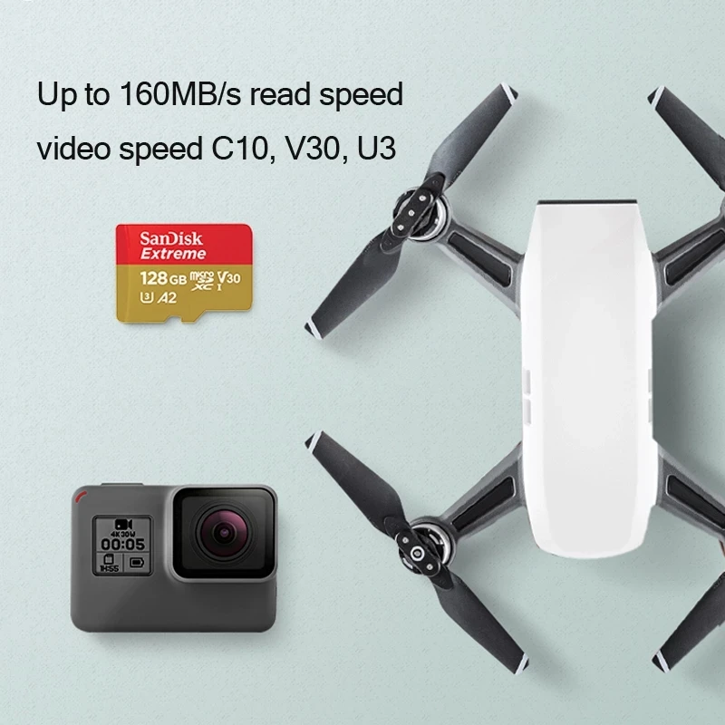 Карта памяти SanDisk A2 U3 V30 Extreme MicroSD 2 шт. 1 ТБ 512 ГБ 400 256 128 64 32 A1 для DJI drone с рамкой 4K60 |