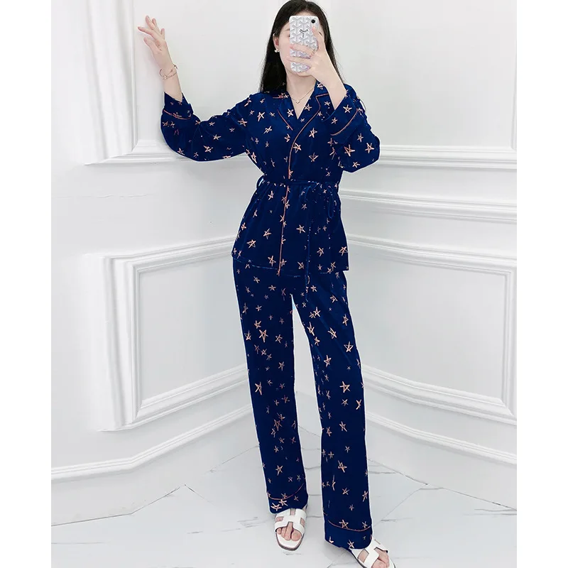 Пижама женская на осень и зиму Новый Кардиган с длинным рукавом женские пижамные