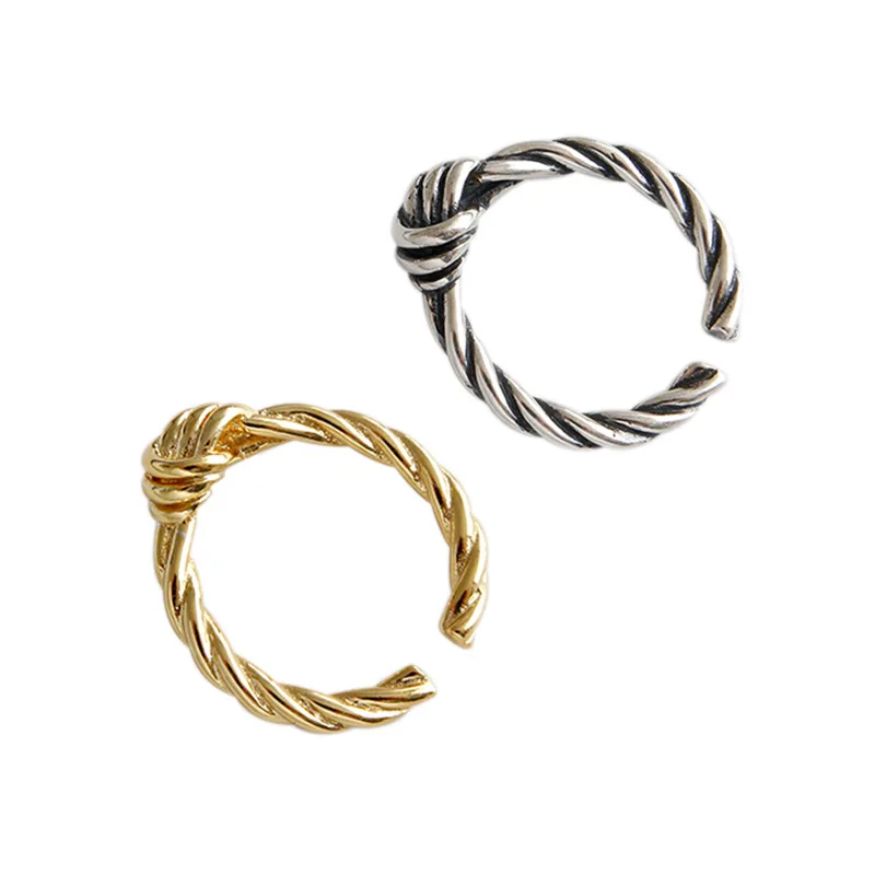 Античная стерлингового серебра 925 узел Твист Регулируемые кольца для женщин