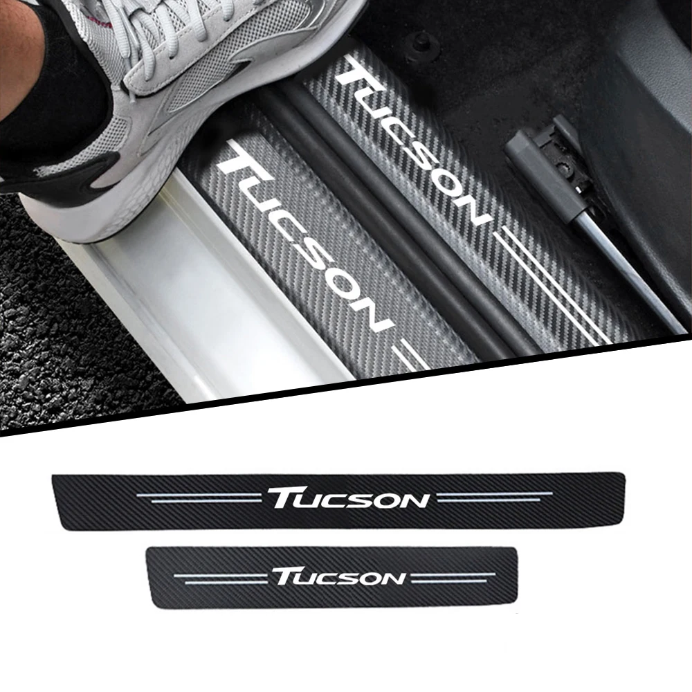 

4Pcs Car Scuff Plate Door Threshold Sill Stickers For Hyundai Tucson JM TL NX4 2005 - 2020 2021 Auto Logo Carbon Fiber Covers