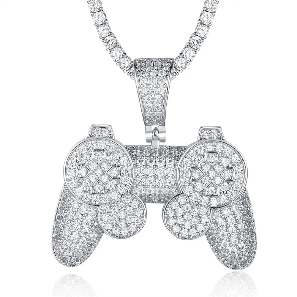 

100% Micro Zircon Hip Hop Super Shine Gamepad Pendant Necklace For Men Jewelry Custom Accept Bling Bling Party CZ Rapper Jewelry