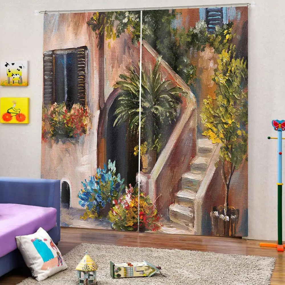 Картина маслом в натуральном стиле пейзаж фото 3d занавеска для гостиной