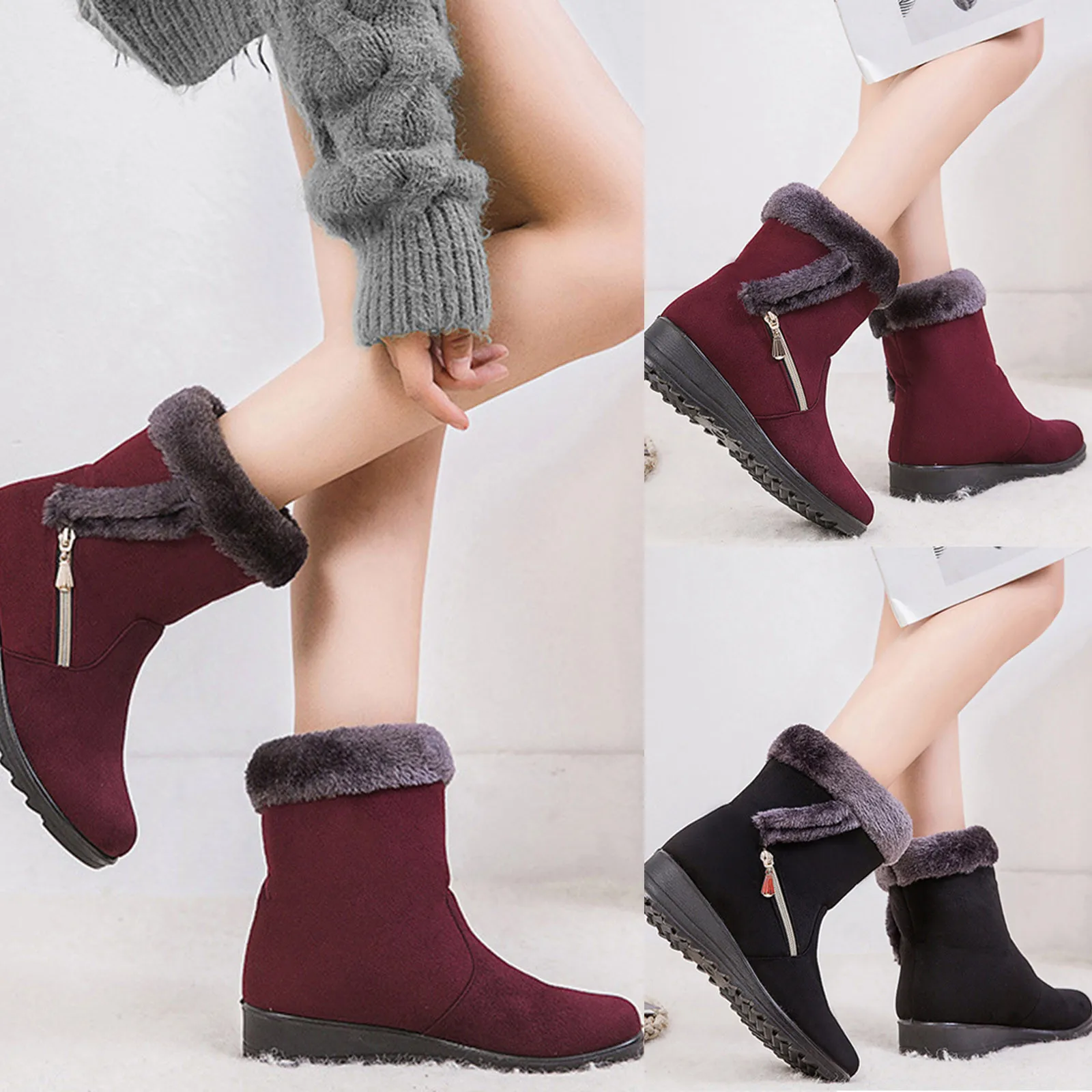 

Women's Boots Solid Color Warmth Platform Side Chain Suede And Snow Boots Shoes Woman Winter Shoes ботинки женские 20%