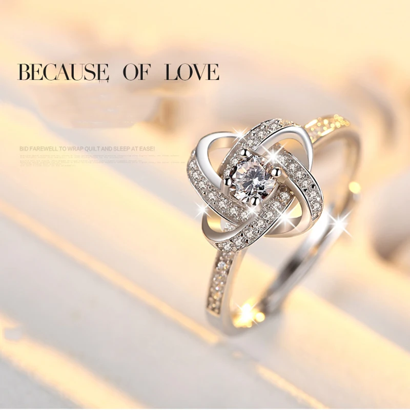 

Index finger girl version simple fashion lucky four-leaf clover grass open ring silver-plated jewelry February 14 gift