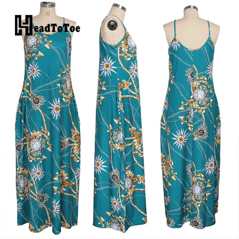 

Chic Multi Print Spaghetti Strap Casual Loose Maxi Summer Dress