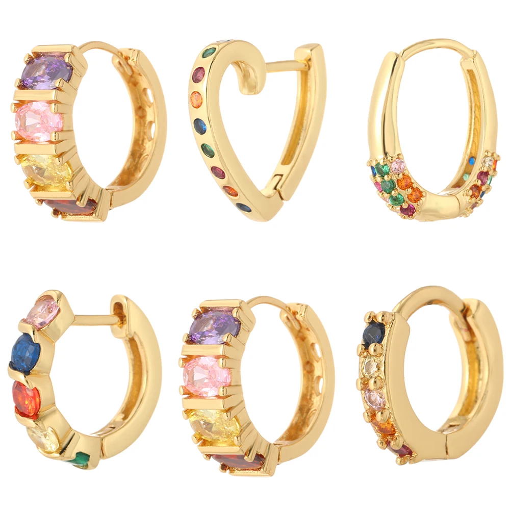 

Bohemian Boho Colorful CZ Earrings for Women Round Slim Women's Earrings Gold Korean Fashion Earrings 2021 Trend Party