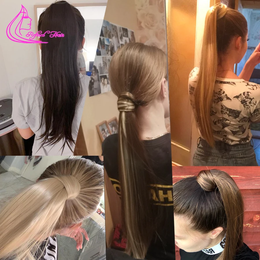 22 дюйма длинные клипс длинный прически Silky Straight хвост клип из синтетического