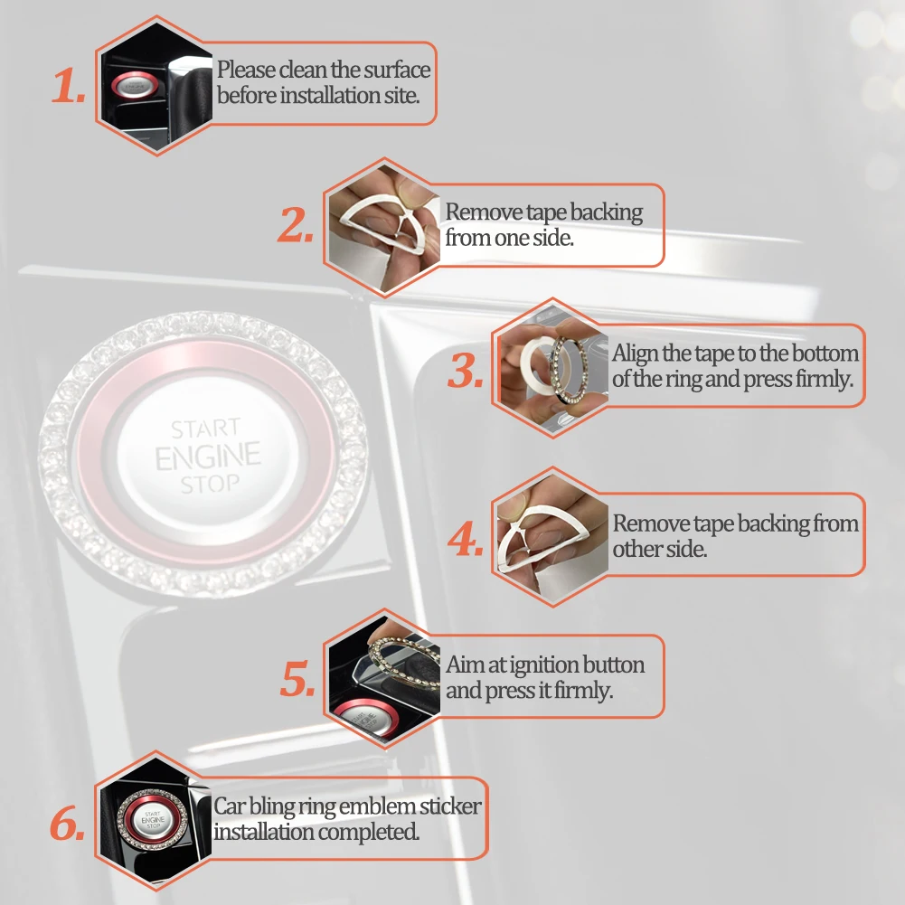 

Car Start Button Decoration Ring Engine Start Stop Ignition Key Ring Sticker Car Interior Decoration Accessories for Women CSV