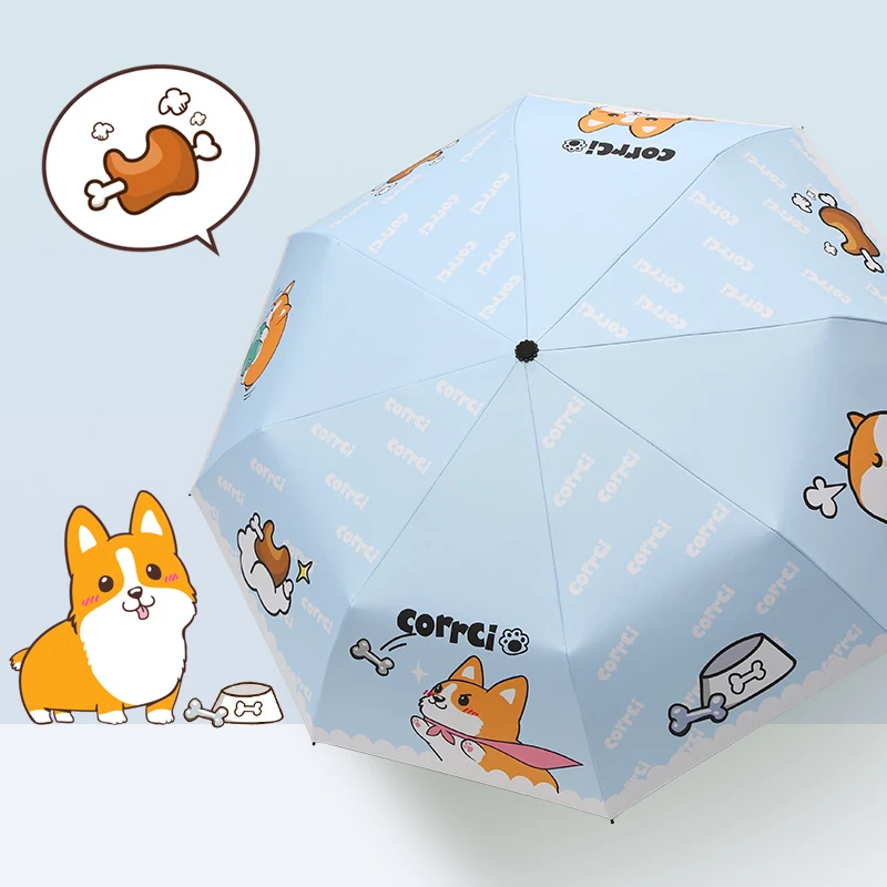 

Japanese Cute Welsh Corgi Pembroke Theme Cosplay Folding Sun Rain Umbrella Girls Cartoon Anti-UV Travel Parasol Sunshade Gifts
