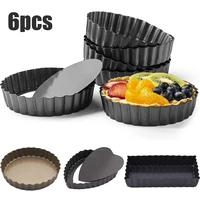 6pcs non stick tart and quiche pan with removable bottom tart pan set fruit pie waffles cake mould quiche mold baking dishes