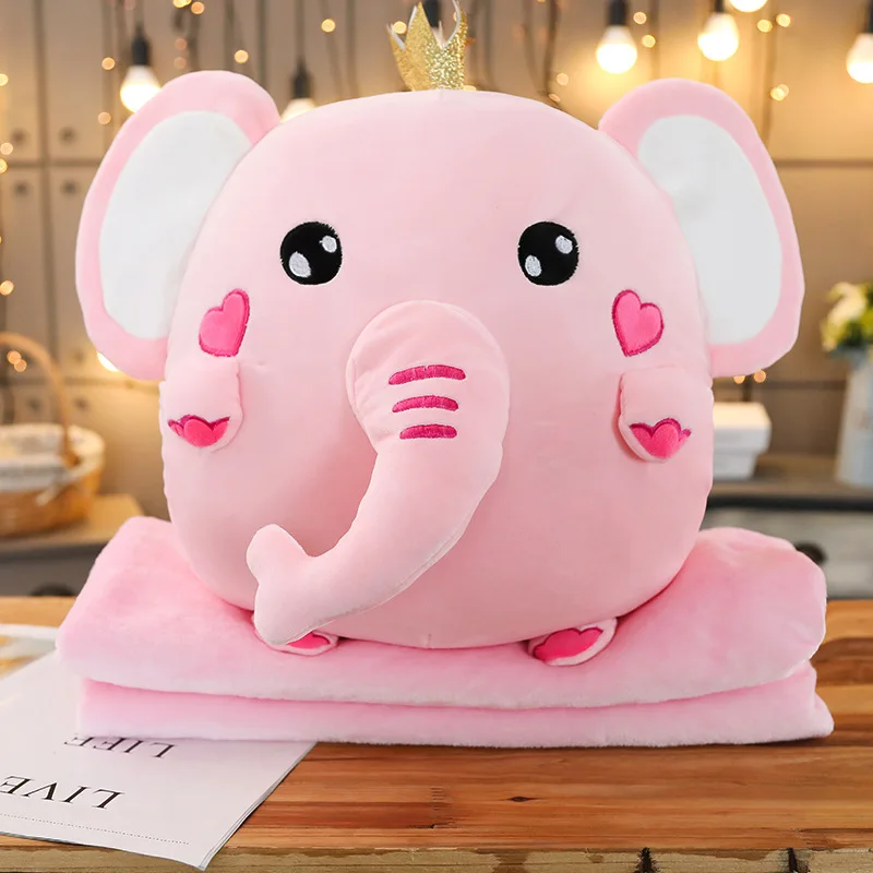 Модные мягкие единороги 2 в 1 подушки с одеялом внутри Kawaii Плюшевые Единорог слон кошка динозавр подарок на Рождество - Цвет: Розовый