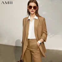 amii minimalism summer fashion womens suit coat offical lady 100linen solid blazer women causal loose womens pants 12140237
