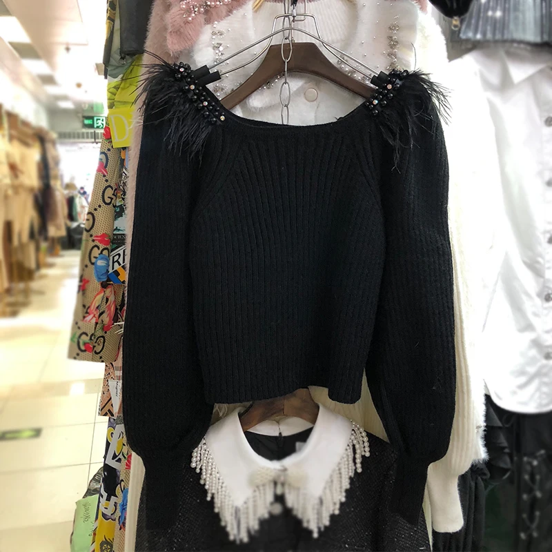 Женский вязаный свитер с длинным рукавом DEAT винтажный пуловер круглым вырезом