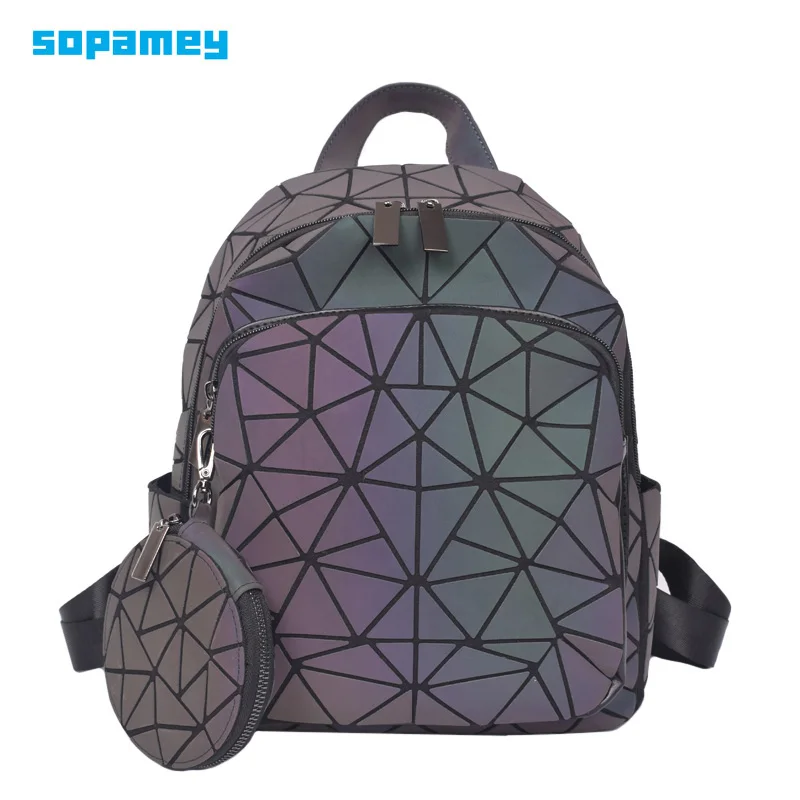 

Women Backpacks Luminous Geometry Folding Backpack Bags Female Small School Bags For Teenage Girls Holographic agpack Mochila