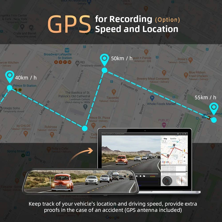 12 &quotDash Cam 4K GPS для автомобиля двойной Камера Wifi видео Регистраторы IPS зеркало