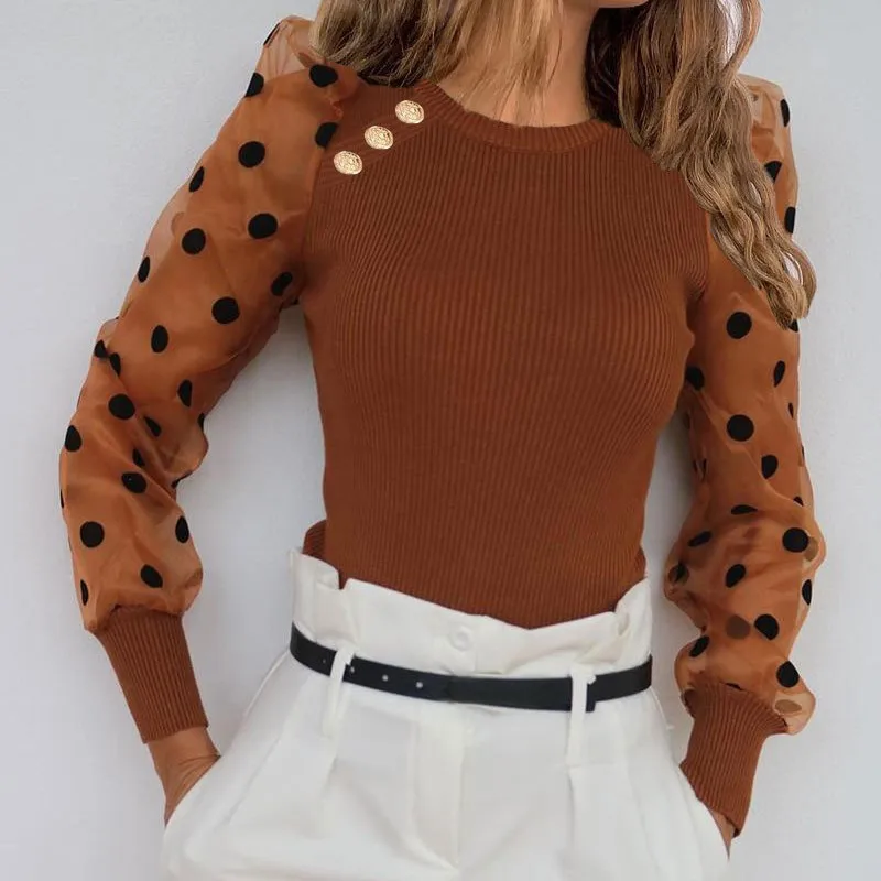 Женский трикотажный свитер с длинным рукавом и круглым вырезом | Женская одежда