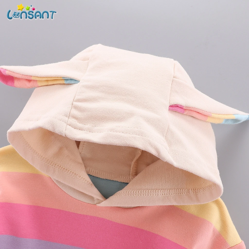 Толстовка с капюшоном для маленьких девочек в полоску|Толстовки и кофты| |