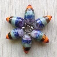 rainbow 7 chakra layered natural amethysts tiger eye stone circular cone shape pendants for jewelry making 6pcslot wholesale