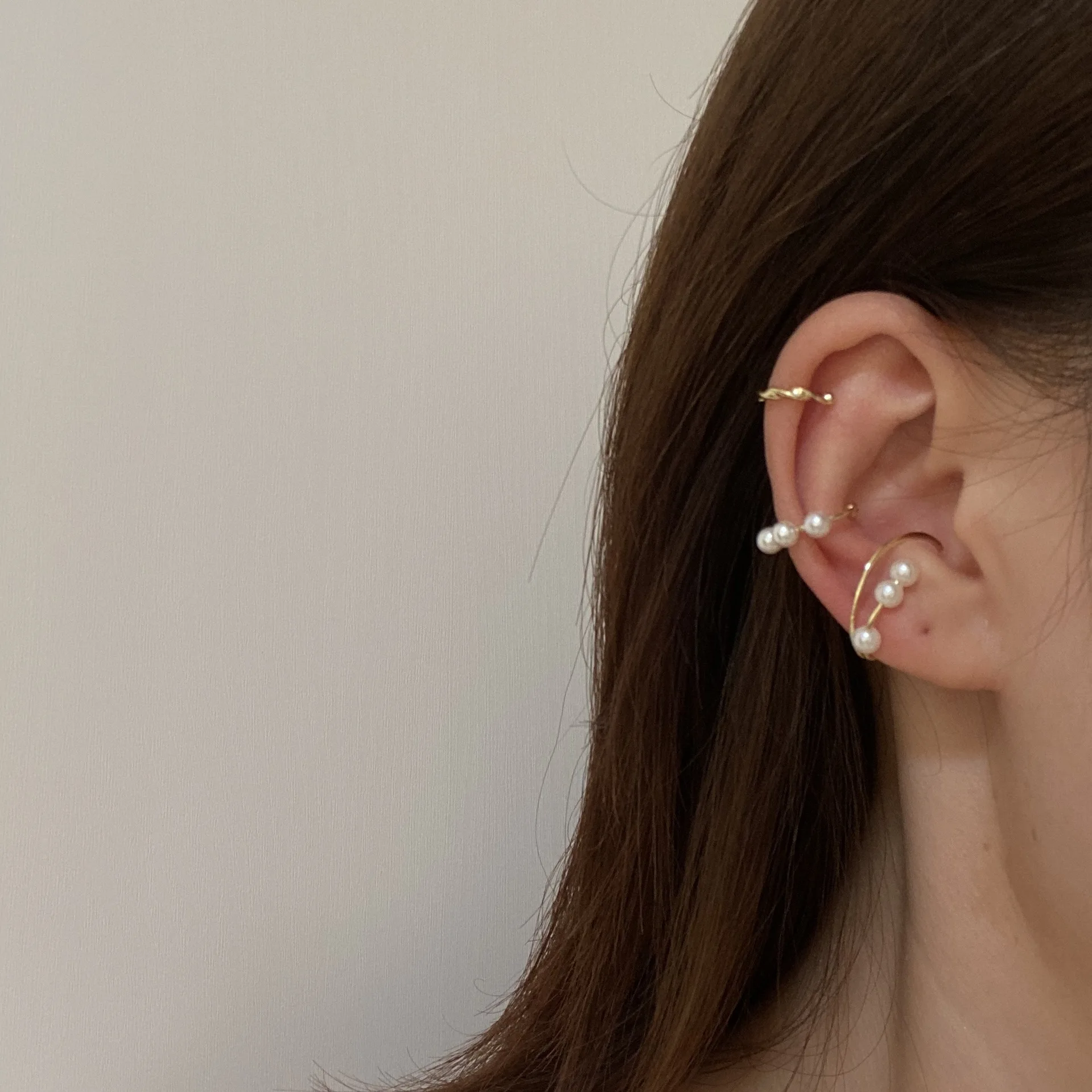 3 шт. Корея поддельные пирсинг жемчужное ухо костяной зажим золотые Клипсы Серьги