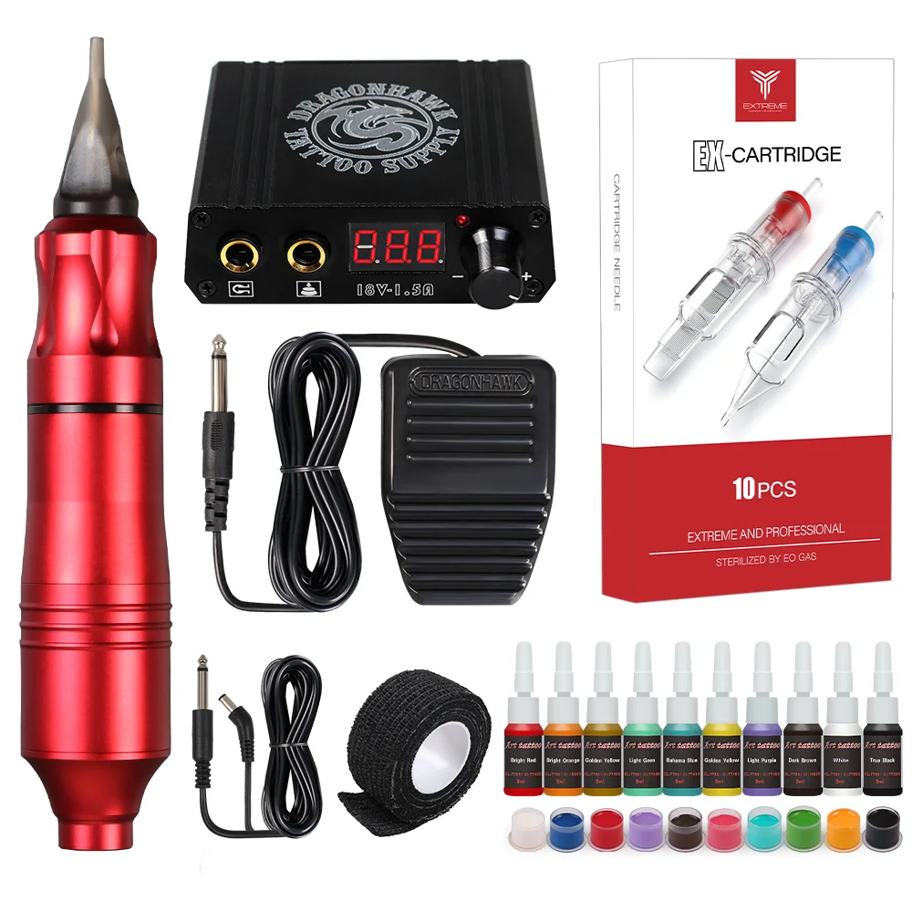 

Professional Tattoo Kit Machine Rotating Pen Suit Tattoo Rotary Pen Style Machne Mini Power Supply Foot Pedal Tattoo Supply