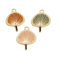 30pcslot new arrival enamel fan shape charms zinc alloy kc gold color tone pendant for bracelet earring accessories making