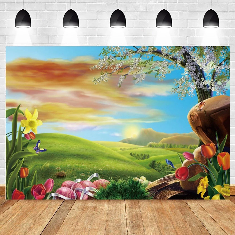 

Easter Backdrop Spring Flower Floral Grassland Dreamy Scenery Photography Background Party Decor Banner Portrait Photo Studio