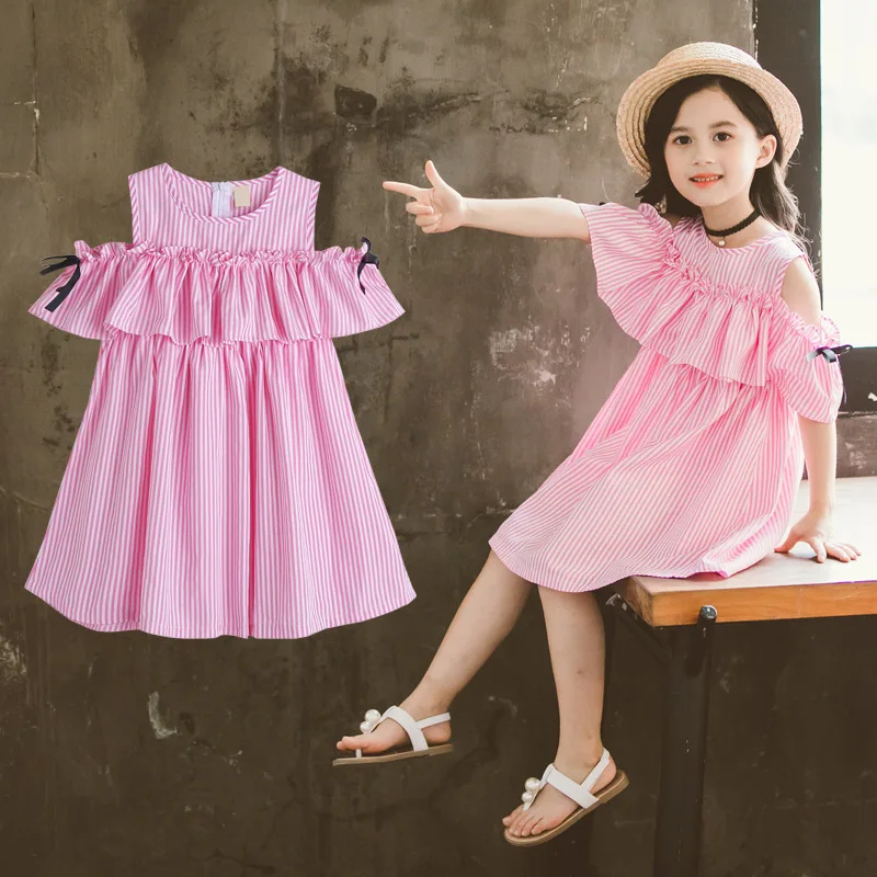 

Girls Summer Dress Princess Dress Casual Vertical Striped Dress Wholesale Children's Kids Summer Clothes Girls